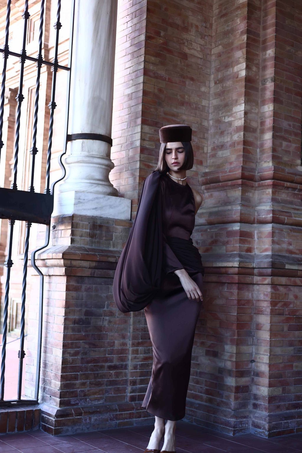 ASYMMETRIC BROWN DRESS