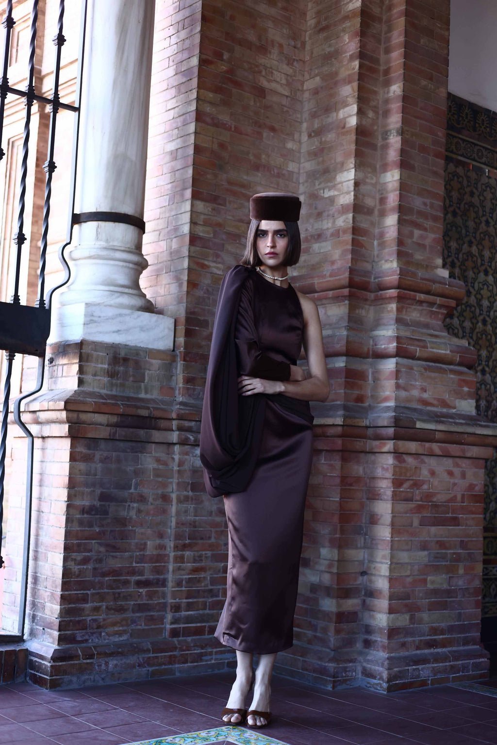 ASYMMETRIC BROWN DRESS