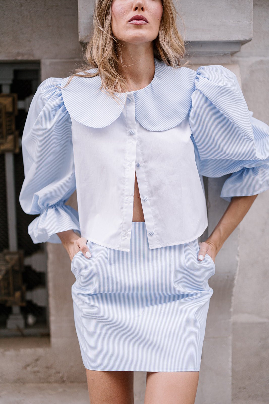CAMISA RAYAS CELESTE